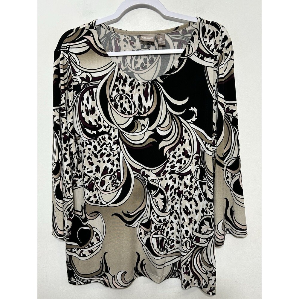 Chicos Baroque Abstract Animal Print Knit Blouse Stretchy Womens 16 Chicos 3